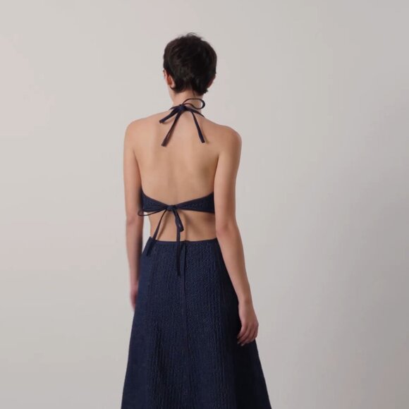 Sabina Musayev Eti Midi Maxi Dress Cut Out Halter Denim Summer Sundress Tie Back - Picture 5 of 15